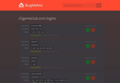 
                            3. cf.gameclub.com passwords - BugMeNot