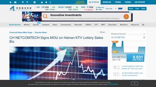 
                            9. CH NETCOMTECH Signs MOU on Hainan KTV Lottery Sales Biz ...