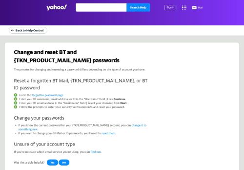 
                            8. Change and reset BT and - Help for Yahoo Account