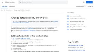 
                            5. Change default visibility of new sites - G Suite Admin ... - Google Support