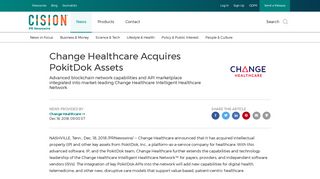 
                            11. Change Healthcare Acquires PokitDok Assets - PR Newswire