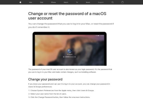 
                            4. Change or reset the password of a macOS user account - Apple Support