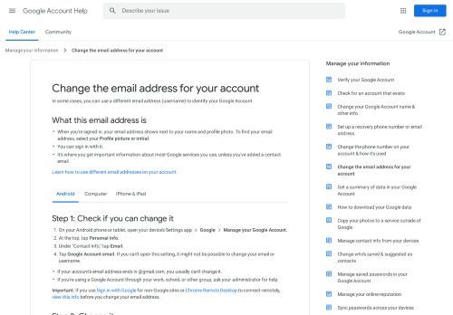 
                            2. Change the email address for your account - Android - ...