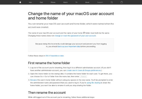
                            3. Change the name of your macOS user account and ... - Apple Support