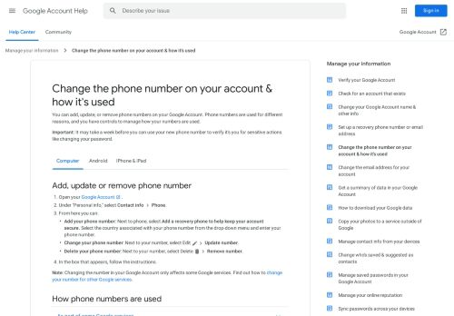 
                            3. Change the phone number on your account & how it's used ...