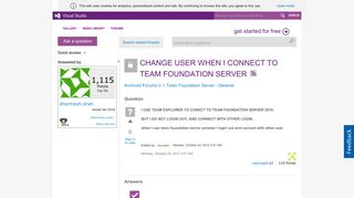 
                            4. CHANGE USER WHEN I CONNECT TO TEAM FOUNDATION SERVER - MSDN ...