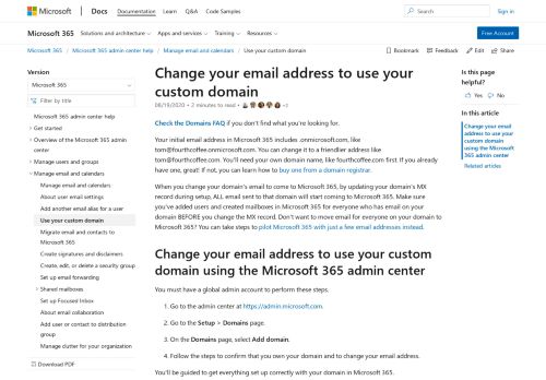 
                            12. Change your email address to use your custom domain | Microsoft Docs
