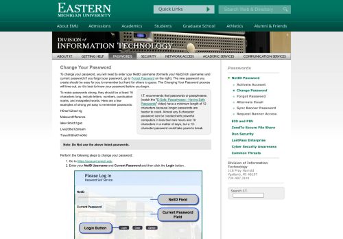 
                            5. Change Your Password - Eastern Michigan University