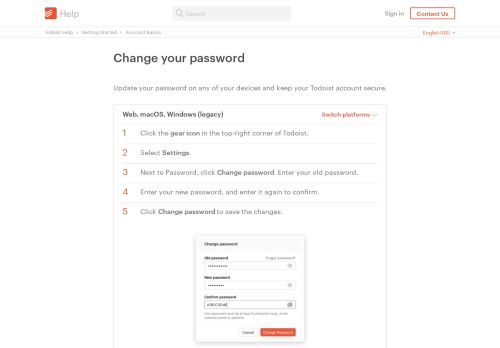 
                            8. Change your password – Todoist Help