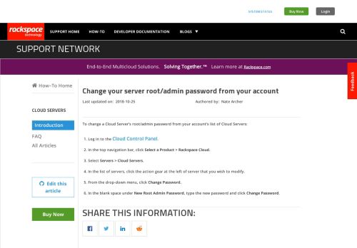 
                            9. Change your server root/admin password from ... - Rackspace Support