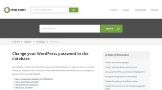 
                            7. Change your WordPress password in the database – Support | One.com