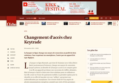 
                            7. Changement d'accès chez Keytrade | L'Echo