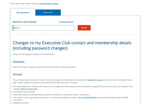 
                            9. Changes to my Executive Club contact and membership details ...
