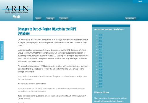 
                            11. Changes to Out-of-Region Objects in the RIPE Database - ARIN
