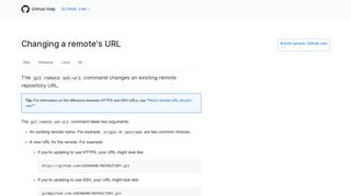 
                            4. Changing a remote's URL - User Documentation - GitHub Help
