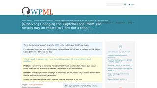 
                            12. Changing the Captcha Label from «Je ne suis pas un robot» to I am ...