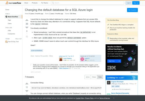 
                            10. Changing the default database for a SQL Azure login - Stack Overflow