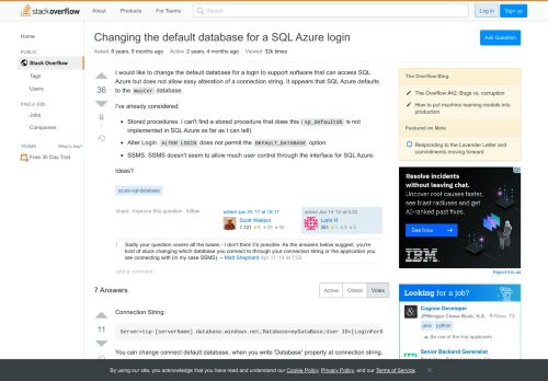 
                            9. Changing the default database for a SQL Azure login - Stack Overflow