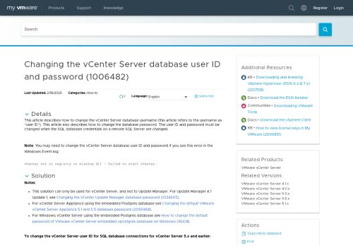 
                            11. Changing the vCenter Server database user ID and password ...