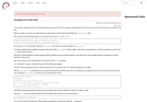 
                            9. Changing your login shell - Debian Administration