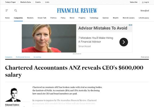
                            10. Chartered Accountants ANZ reveals CEO's $600,000 salary