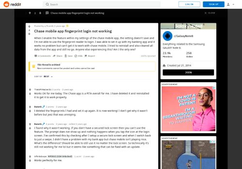 
                            11. Chase mobile app fingerprint login not working : GalaxyNote8 - Reddit