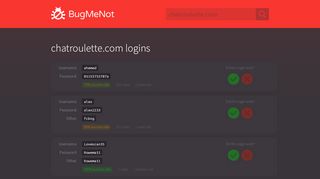 
                            5. chatroulette.com passwords - BugMeNot