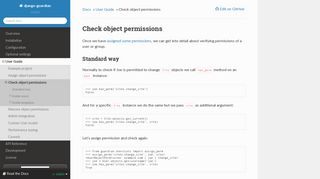 
                            2. Check object permissions — django-guardian 1.4.9 documentation