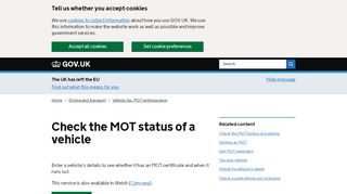 
                            2. Check the MOT status of a vehicle - GOV.UK
