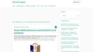 
                            12. Check UNIZIK Admission List 2018/2019 (1st & 2nd Batch ...