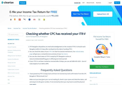 
                            3. Check whether CPC has received your ITR-V or Not - ClearTax