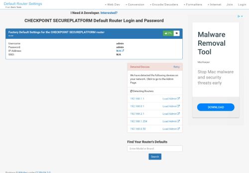 
                            11. CHECKPOINT SECUREPLATFORM Default Router Login ...