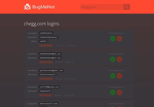 
                            2. chegg.com passwords - BugMeNot