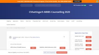 
                            13. Chhattisgarh MBBS Counselling 2019 - Registration, Dates, Seats