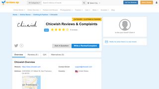 
                            8. Chicwish Reviews, Complaints & Customer Ratings (2019)
