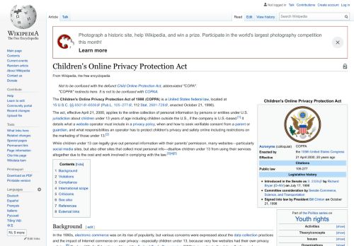 
                            13. Children's Online Privacy Protection Act - Wikipedia
