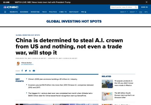 
                            13. China aims to steal US A.I. crown, and not even trade war will stop it