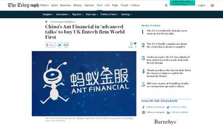 
                            11. China's Ant Financial in 'advanced talks' to buy UK fintech firm World ...