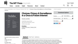 
                            12. Choices: Privacy & Surveillance in a Once & Future Internet ...