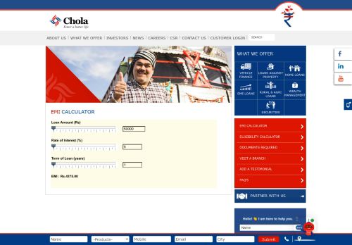 
                            9. Chola | EMI Calculator
