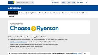 
                            9. Choose>Ryerson Applicant Portal - Ryerson University