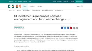
                            13. CI Investments announces portfolio management ... - Canada Newswire