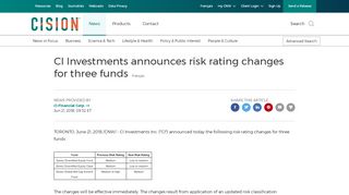 
                            5. CI Investments announces risk rating changes for three funds