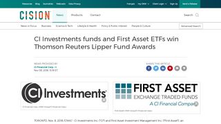 
                            4. CI Investments funds and First Asset ETFs win Thomson Reuters ...
