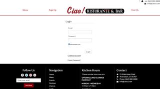 
                            13. Ciao! Ristorante and Bar - Login