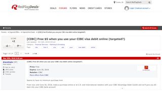 
                            12. [CIBC] Free $5 when you use your CIBC visa debit online (targeted ...