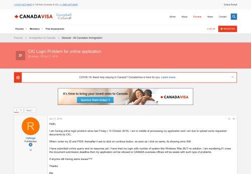 
                            9. CIC Login Problem for online application - Canadavisa.com