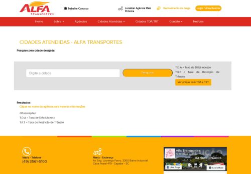 
                            13. Cidades Atendidas - Alfa Transportes