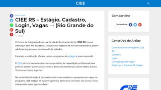 
                            2. CIEE RS – Estágio, Cadastro, Login, Vagas → (Rio Grande do Sul)