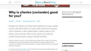 
                            11. Cilantro (coriander): Benefits, nutrition, dietary tips, and risks